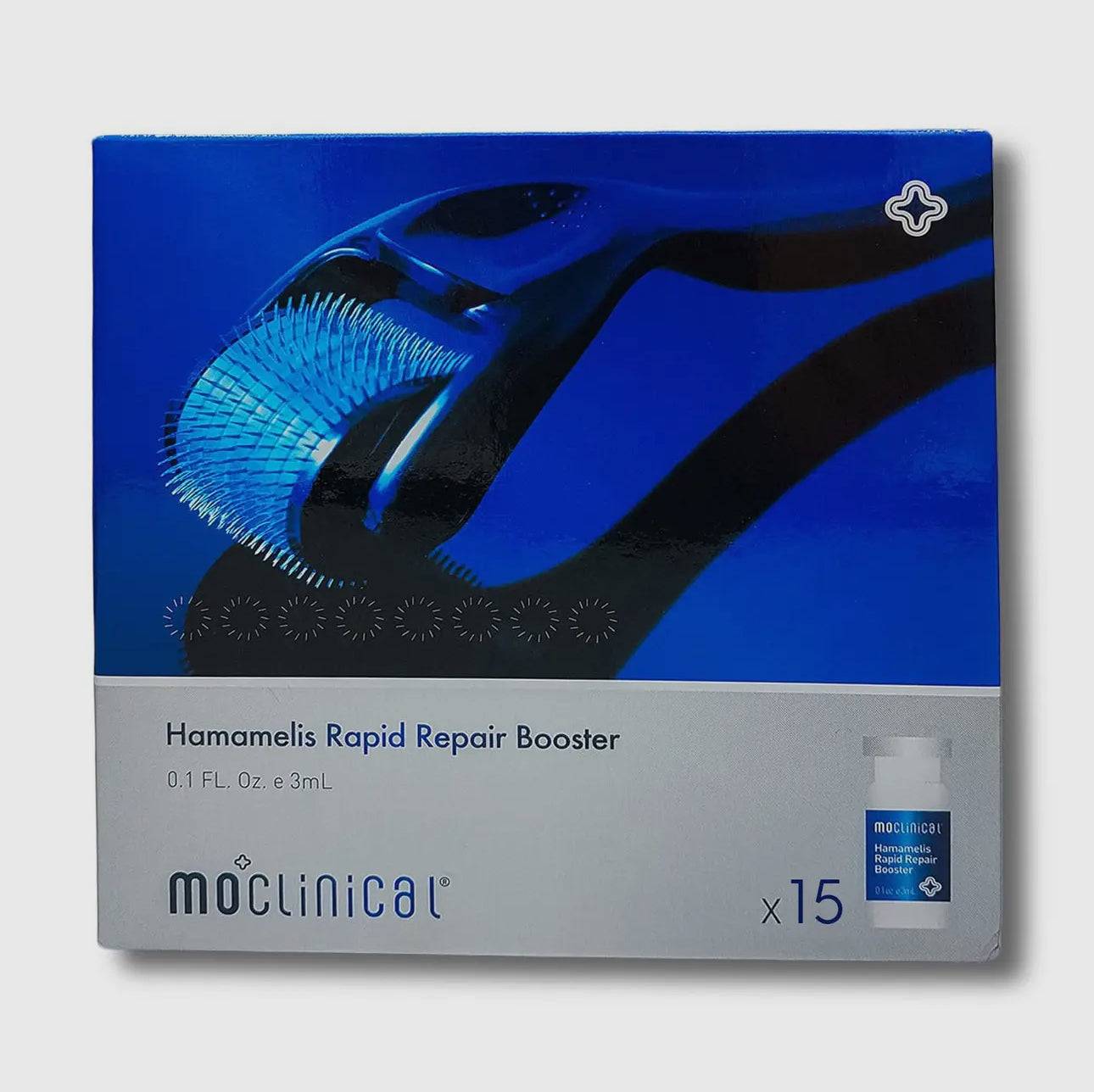 Boîte de 15 fioles de sérum Microneedling Hamamelis Repair Booster Mo Clinical. Idéale pour un soin intensif de la peau avec technologie microneedling.