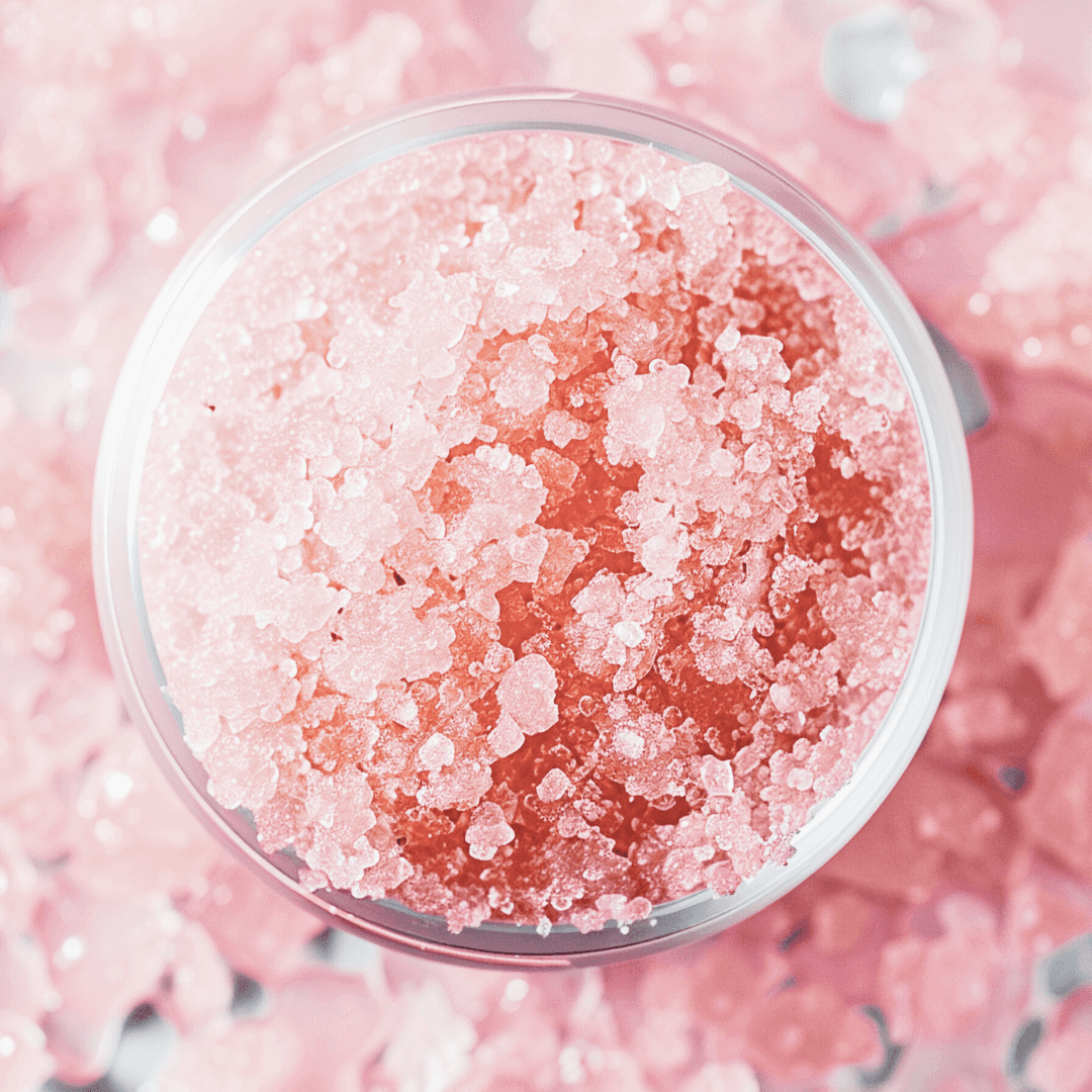 Texture cristalline du Gommage Lèvres Hydralips à la cerise. Exfoliation douce pour des lèvres lisses et éclatantes.