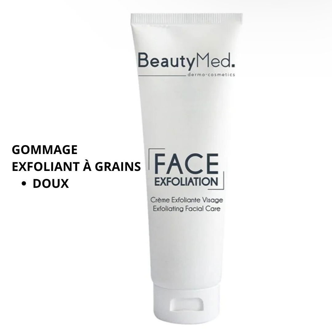 Crème exfoliante visage BeautyMed pour un gommage doux et efficace. Idéale pour éliminer les impuretés et affiner le grain de peau.