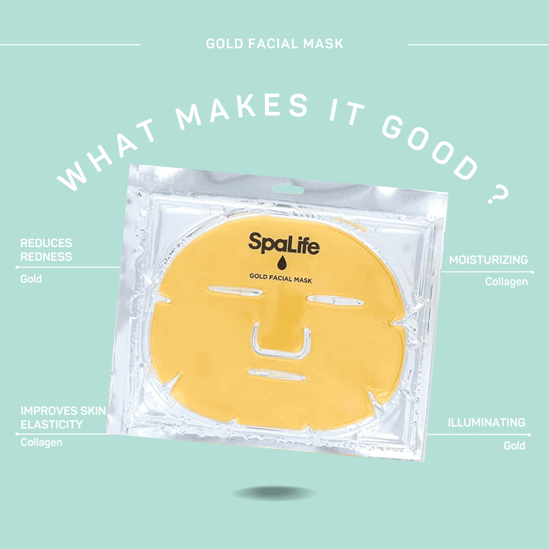Masque facial en hydrogel Ultimate en or 24 carats, avec bienfaits du collagène et de l'or pour améliorer l'élasticité et l'hydratation de la peau.
