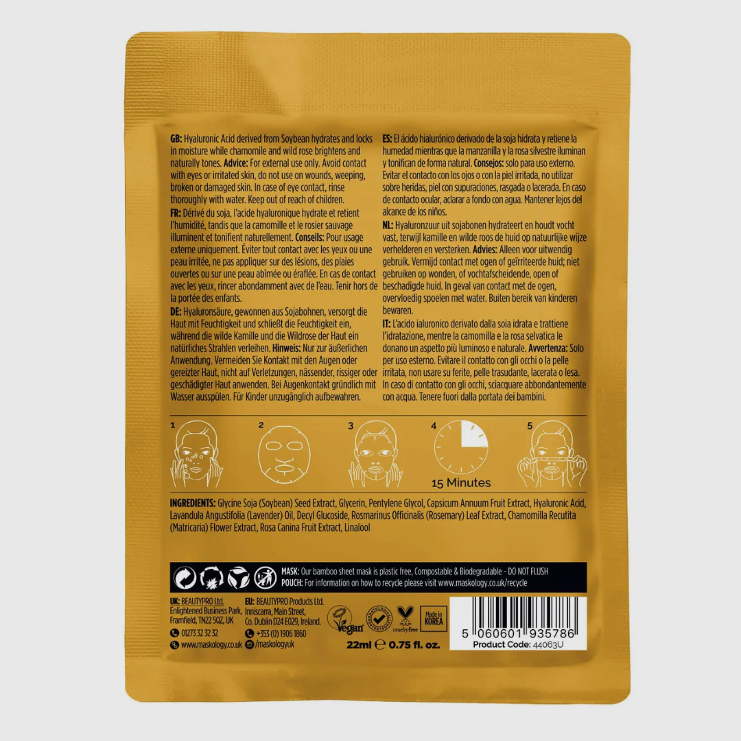 L'acide hyaluronique hydrate et aide à retenir l'humidité de la peau: il contribue à atténuer l'apparence des rides et des ridules. Ce masque contient également de la camomille et de l'églantier. La camomille apporte de l'éclat aux teints ternes, tandis que l'églantier favorise la souplesse de la peau et améliore son fermeté.
Retrouvez ce produit dans le "Kit Microdermabrasion"