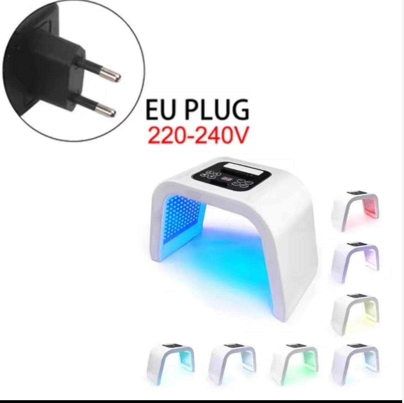 Lampe luminothérapie professionnelle avec prise EU 220-240V, offrant plusieurs modes de lumière pour un soin du visage optimal.