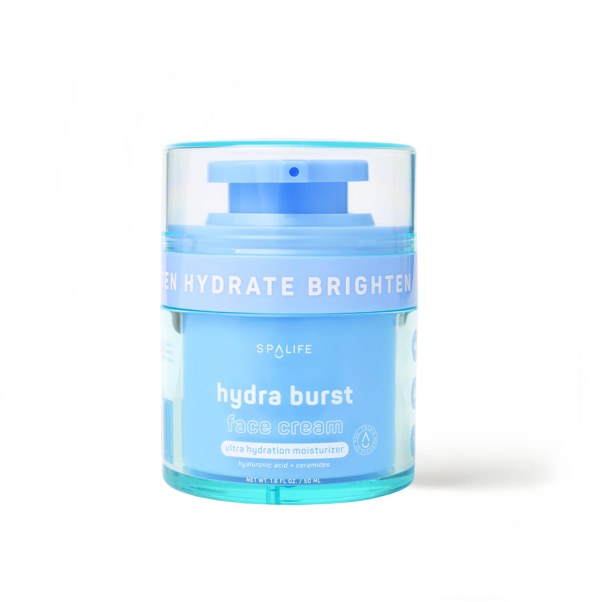 Crème Hydratante Hydra Burst à l'acide hyaluronique et aux céramides pour une peau hydratée et rebondie.