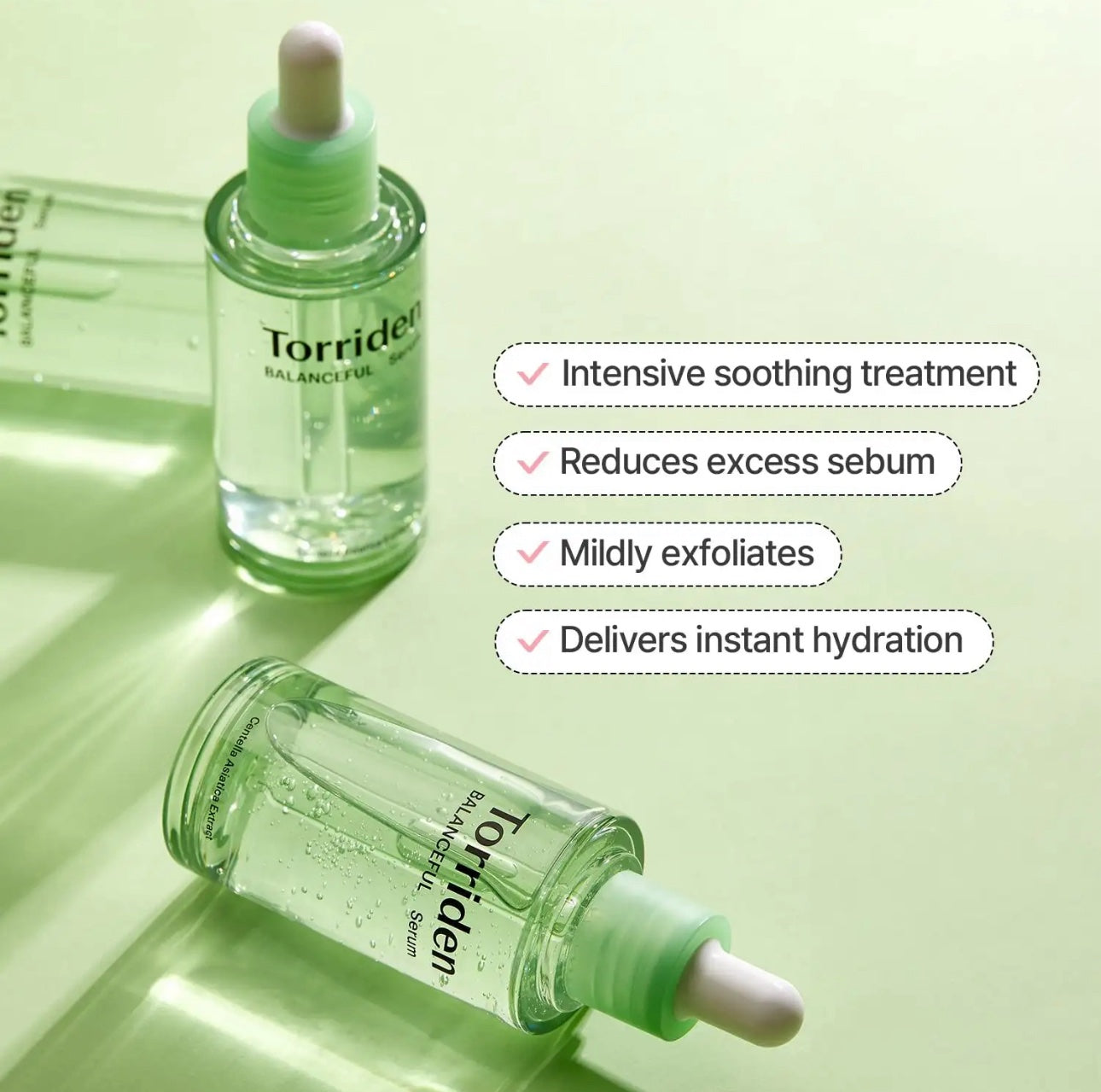 Ce sérum concentré en centella asiatica (Cica) aide à apaiser et rééquilibrer la peau, tout en traitant les imperfections. Il prépare la peau à recevoir la crème hydratante et peut être utilisé quotidiennement, matin et soir