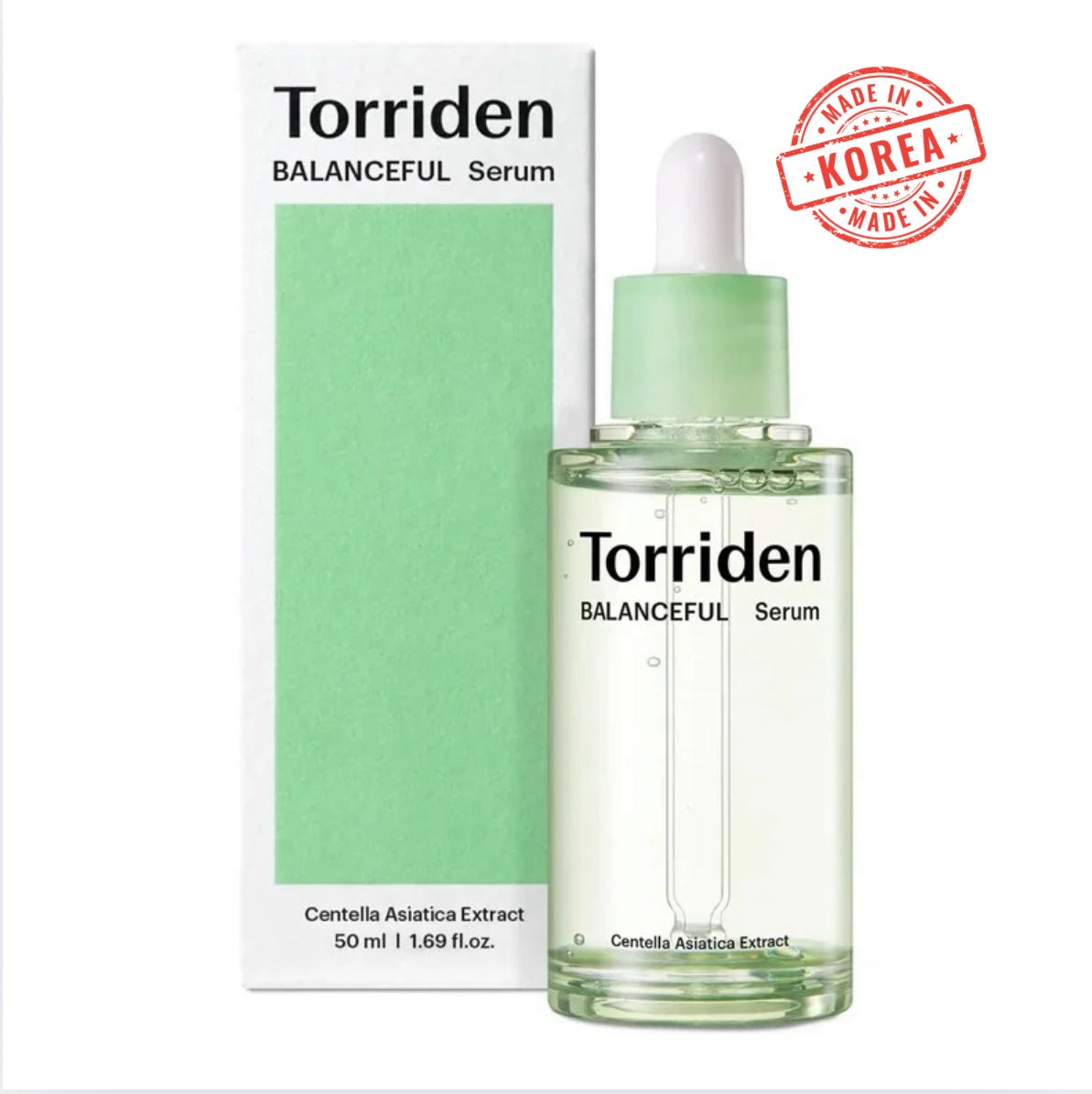 Torriden Balanceful Serum à l'extrait de Centella Asiatica. Sérum apaisant et réparateur pour une peau équilibrée et éclatante.
