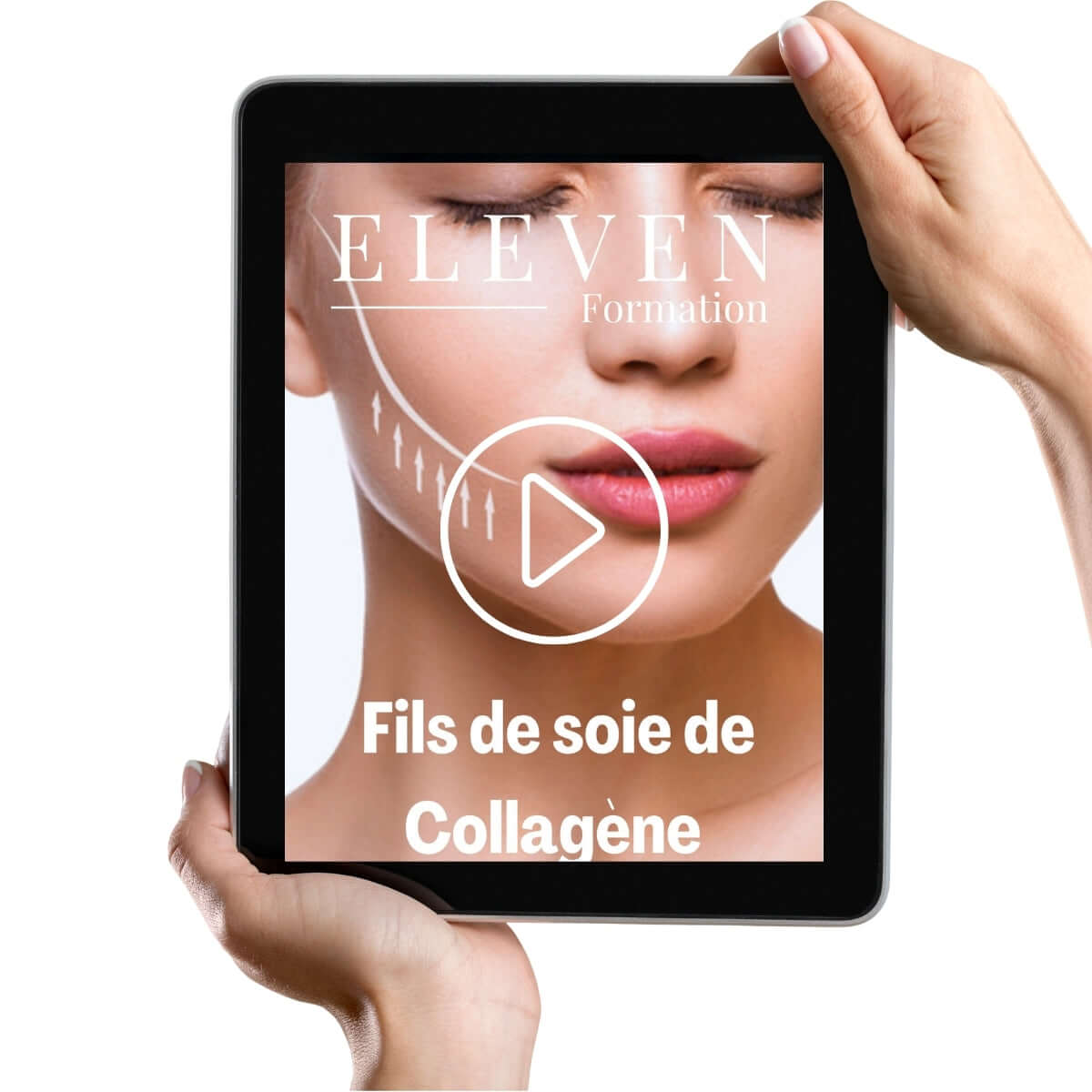 Formation Lifting Coréen en ligne affichée sur une tablette avec technique de fils de soie de collagène.