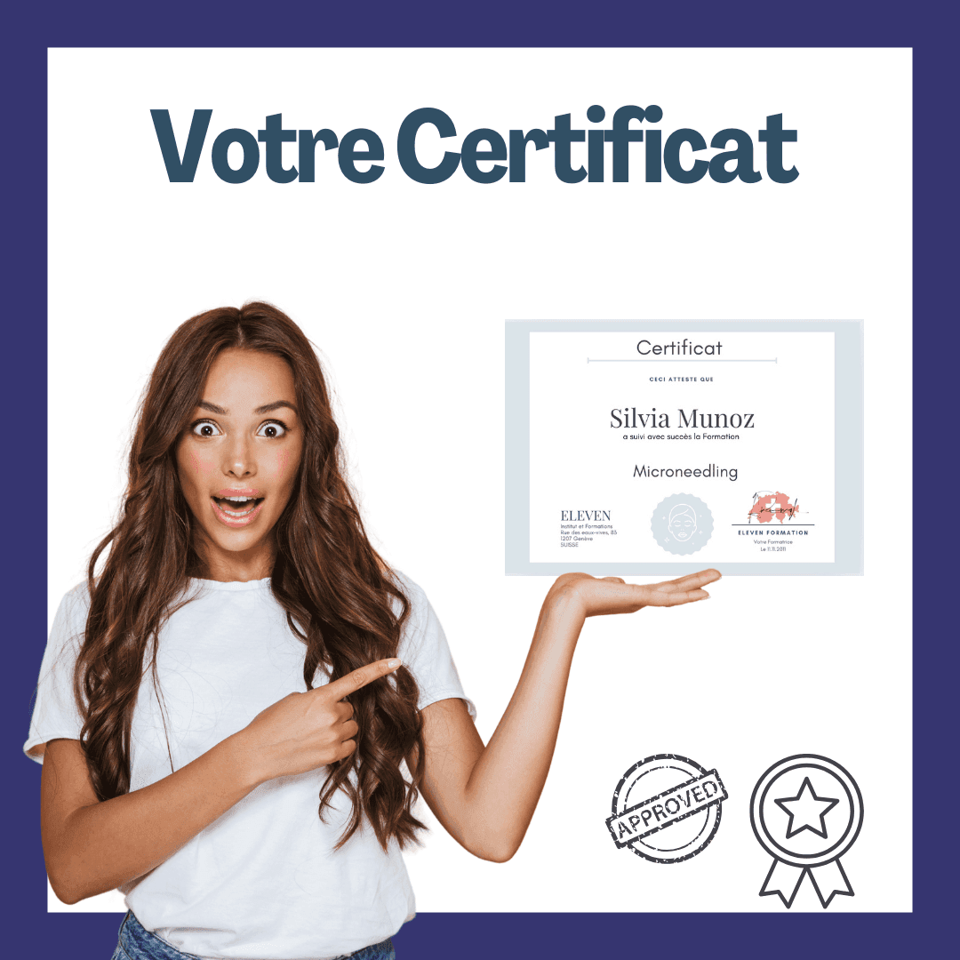 Certificat de formation Microneedling en ligne. Validez vos compétences en soins esthétiques et boostez votre carrière avec une certification reconnue.