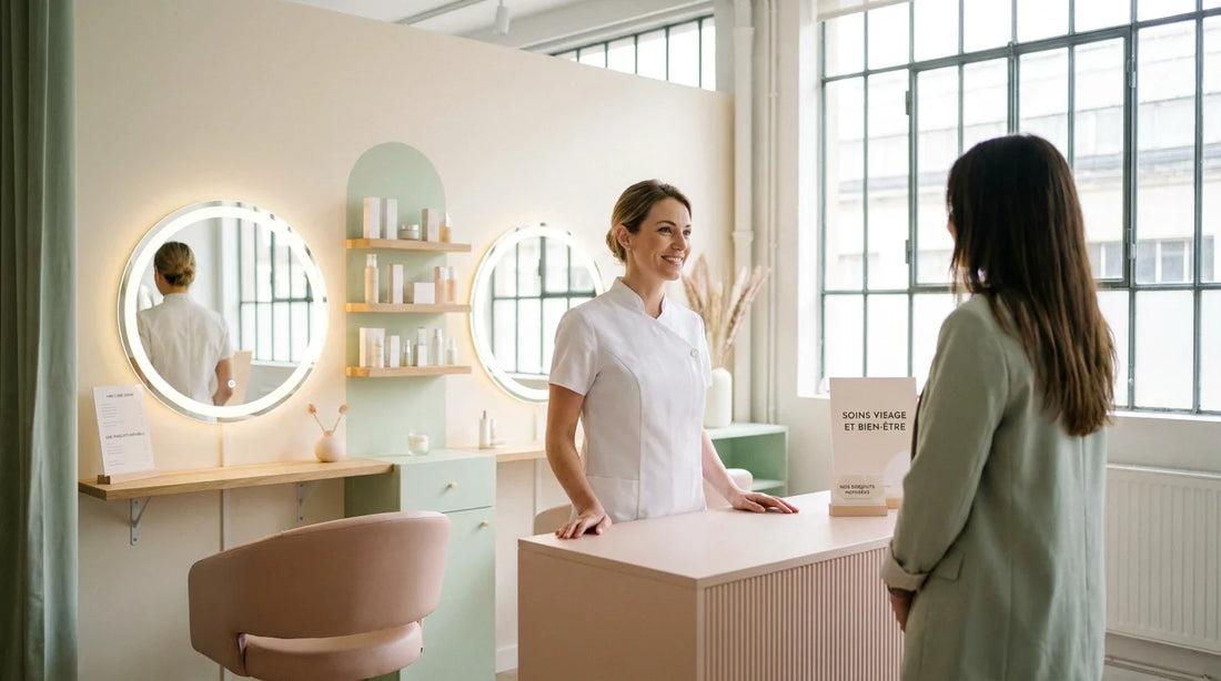 Beauty booth dans un institut de beauté moderne avec une esthéticienne professionnelle
