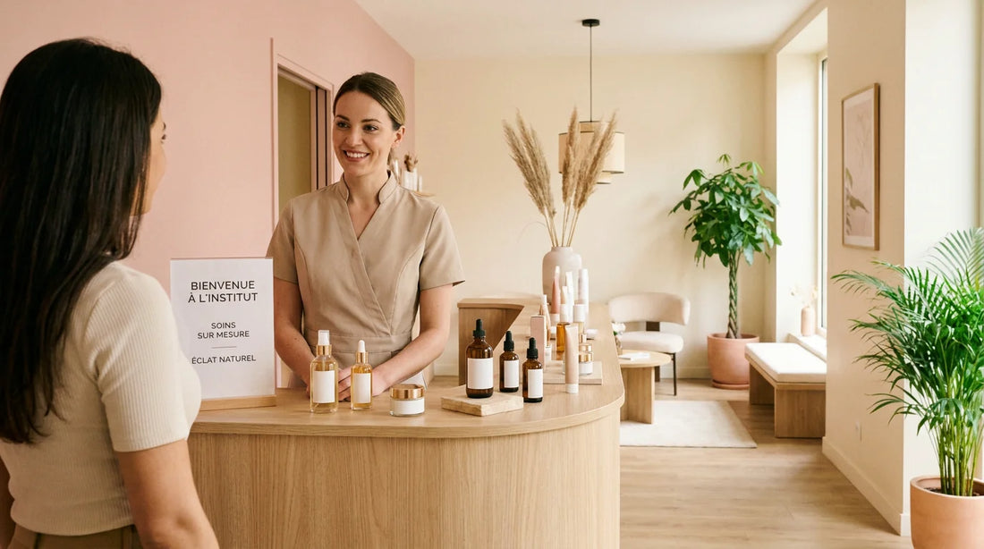 Accueil chaleureux dans un institut de beauté moderne avec une esthéticienne professionnelle