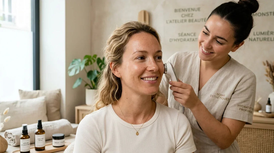 Femme européenne à la peau éclatante après un soin d'hydradermabrasion