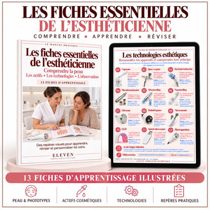 Fiches d'apprentissage pour esthéticienne : phototypes, actifs cosmétiques et technologies esthétiques