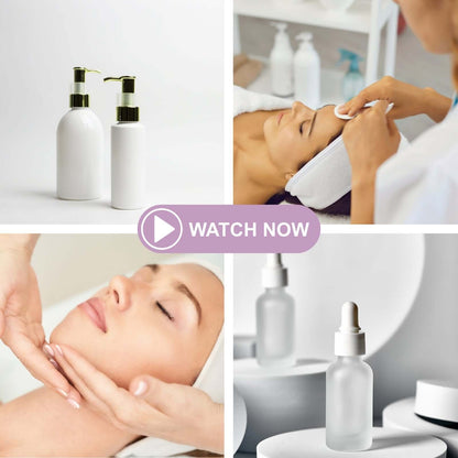 Formation soin du visage avec kits de produits de soins, démonstration de soins esthétiques avancés.