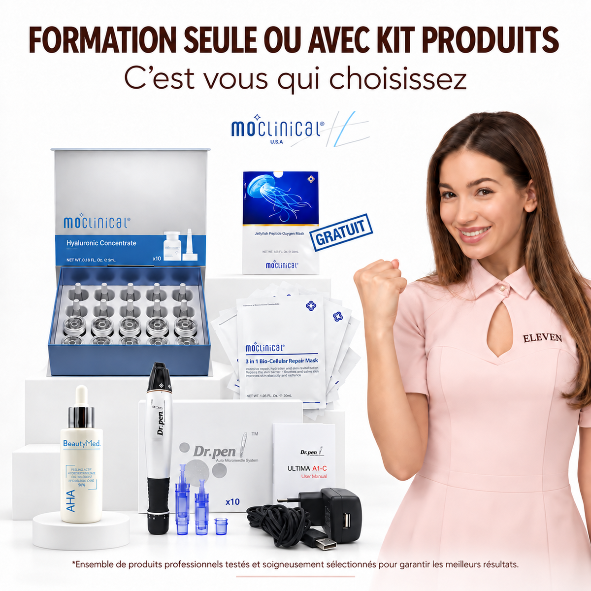 Formation Microneedling et Nanoneedling en ligne au choix : seule ou avec le kit de produits professionnels MOclinical