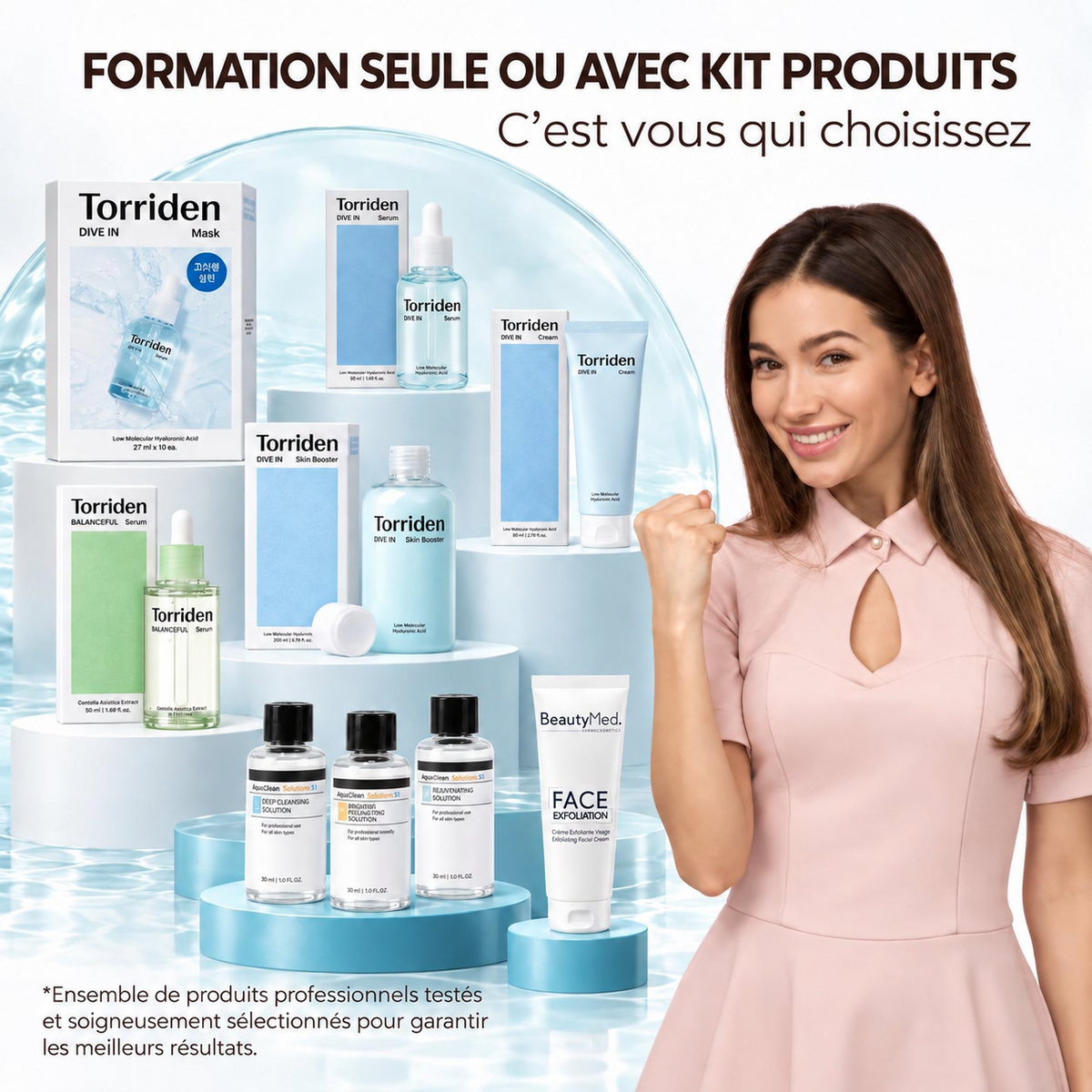 Kit de produits cosmétiques professionnels inclus dans la formation Hydrofacial en ligne ELEVEN