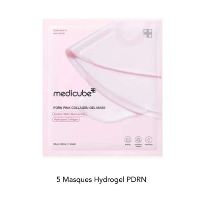 Kit Medicube PDRN made in Korea, Masque hydrogène PDRN, emballage rose, soins de la peau.