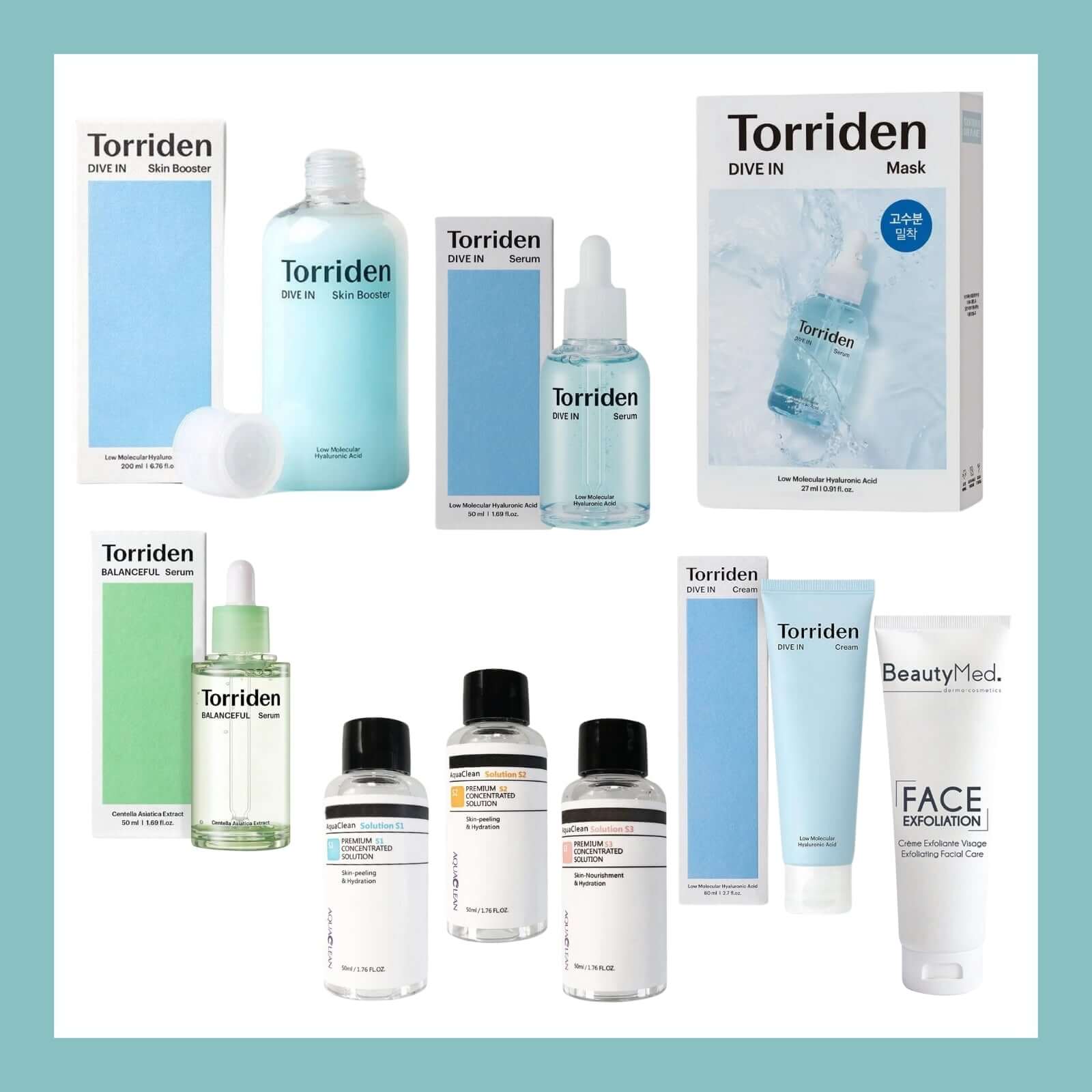 Kit Produit HydroFacial Complet avec produits de soin Torriden pour une peau éclatante et hydratée.
