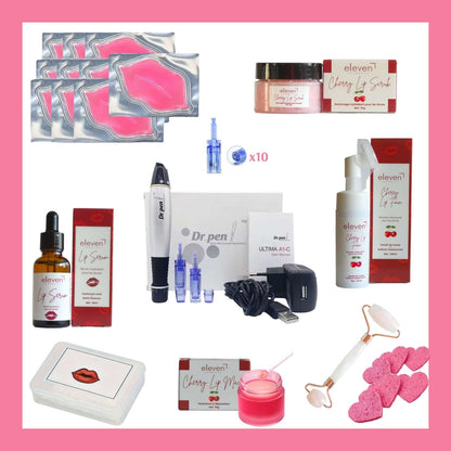 Kit produit Hydralips avec Stylo Microneedling comprenant divers soins pour des lèvres hydratées et repulpées.