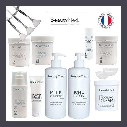 Produits de beauté BeautyMed pour formation soin du visage avec kit complet de soins.