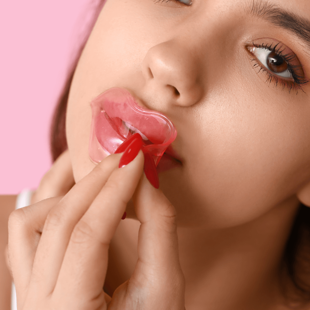 Femme utilisant 10 Masques hydratants lèvres Hydralips avec soin sur ses lèvres.