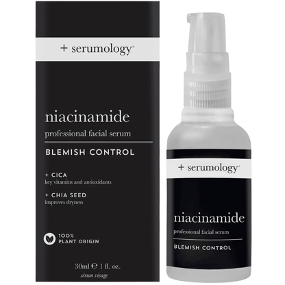 Sérum visage niacinamide Serumology pour le contrôle des imperfections. Formule enrichie en CICA et graines de chia pour hydrater et protéger la peau.
