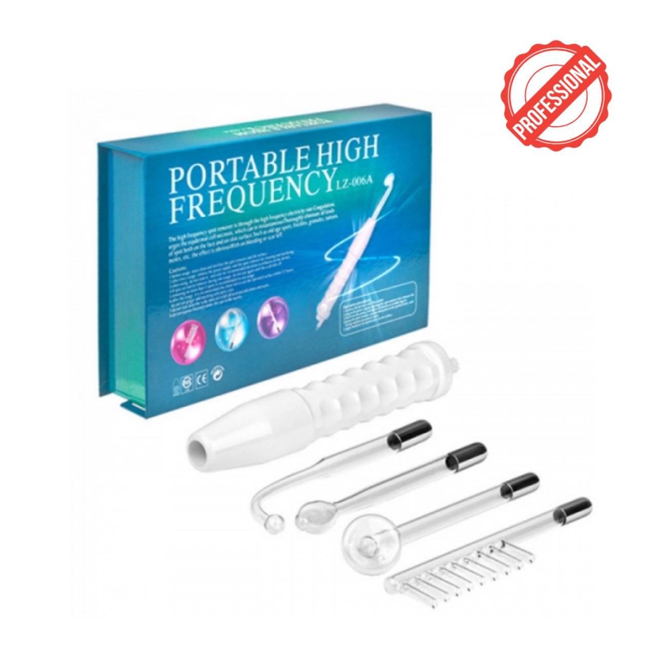 Appareil Haute Fréquence portable avec électrodes interchangeables. Conçu pour les soins esthétiques professionnels, il stimule la peau et réduit les imperfections.