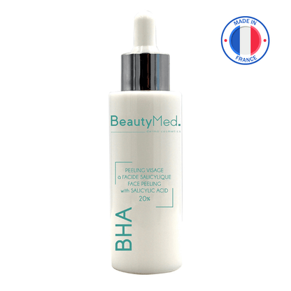 Peeling BHA 20 BeautyMed, soin visage professionnel avec acide salicylique, flacon de 30ml, fabriqué en France.