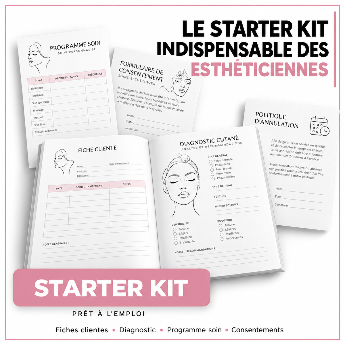 Starter Kit Esthéticienne gratuit – fiches clientes et formulaires PDF