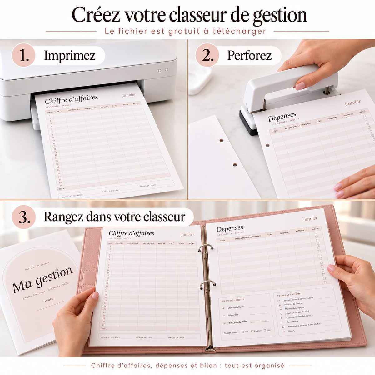 Créez votre classeur de gestion : imprimez, perforez et rangez chiffre d'affaires et dépenses