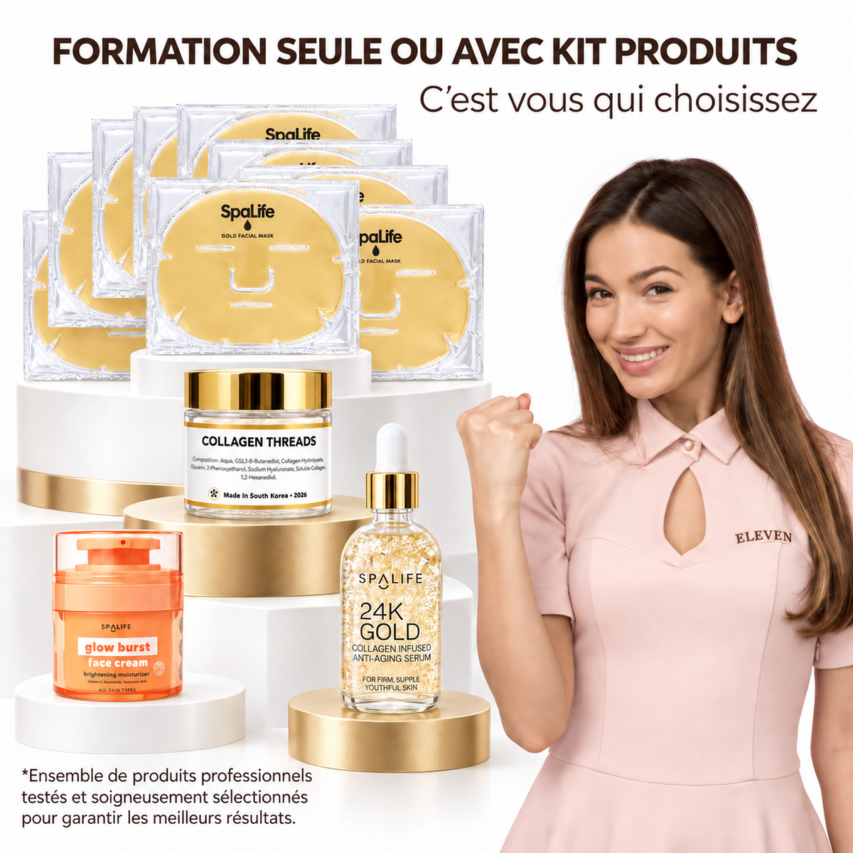 Kit de produits professionnels du lifting coréen : fils de soie de collagène, sérum activateur et masques SpaLife