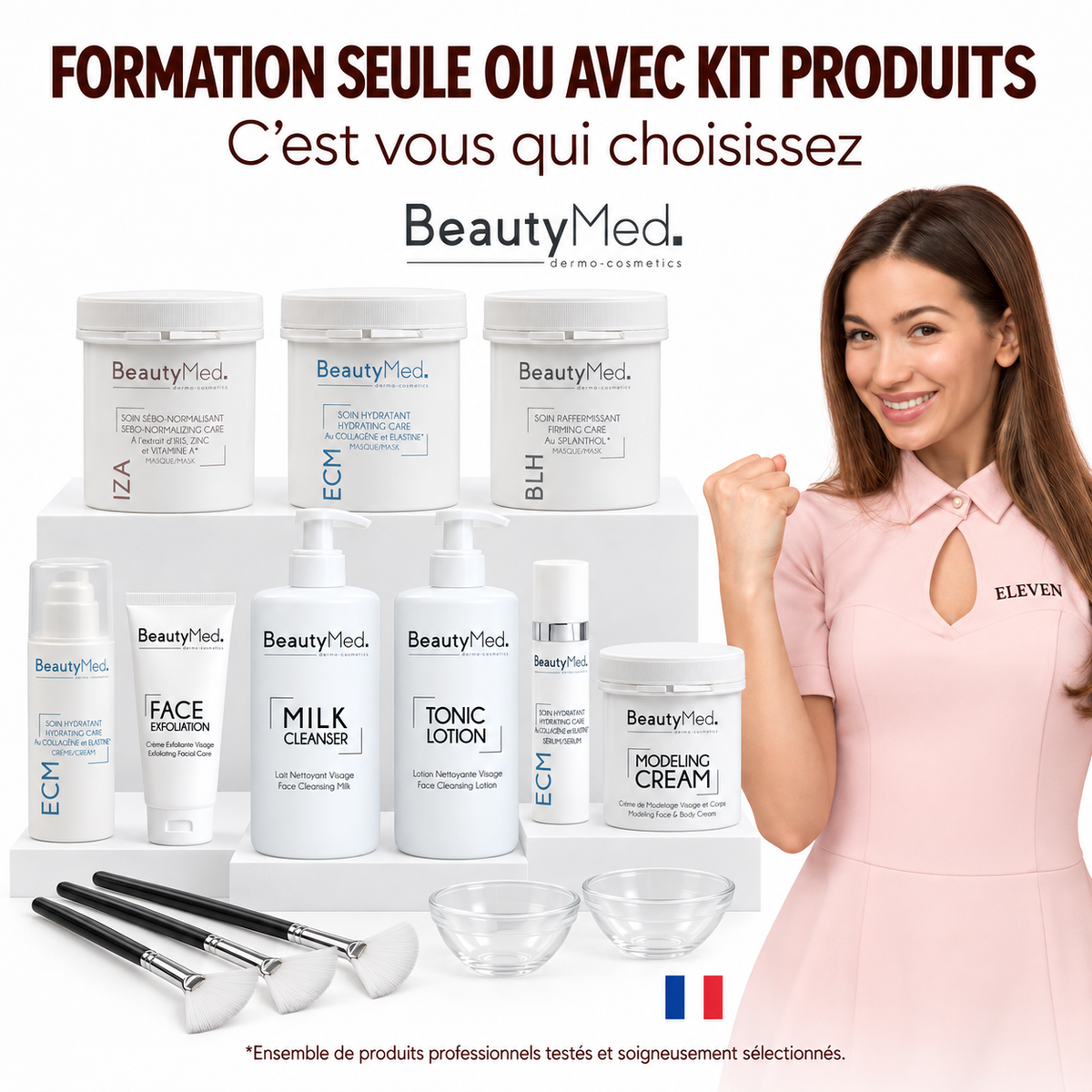 Formation soin du visage en ligne au choix : seule ou avec le kit de produits professionnels BeautyMed
