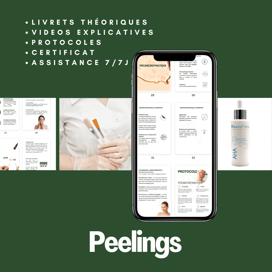 Formation esthétique en ligne avec livrets PDF, vidéos explicatives, protocoles, certificat et assistance 7j/7.
