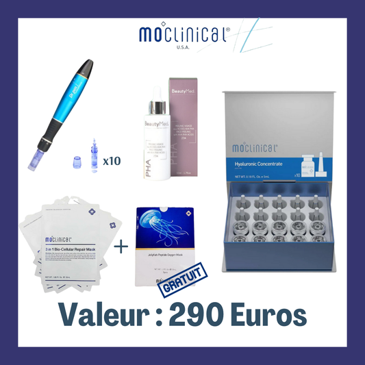 Kit Complet Microneedling avec appareil, embouts, sérums, peeling et masques. Soin visage professionnel pour esthéticiennes.